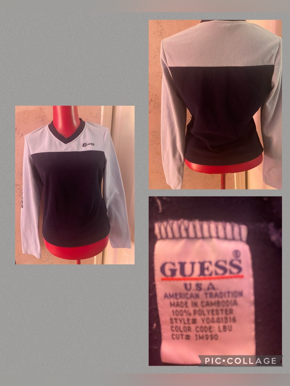 Vintage Guess Jeans fleece top navy and baby blue size Medium (JRS) Y2K …RARE
